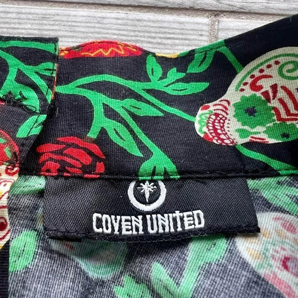 Coven United Womens Multicolor Rose And Skull Print Midi Box Pleated Skirt Small - Picture 5 of 10